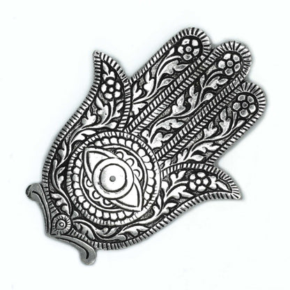 Polished Aluminum Hamsa Incense Holder 14cm
