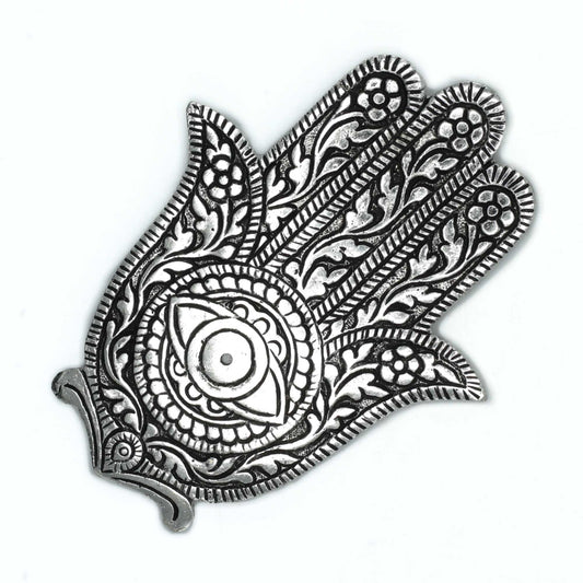 Polished Aluminum Hamsa Incense Holder 14cm