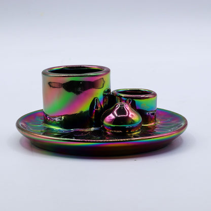 Ceramic holder for Palo Santo and Incense - Mandala - Metallic Rainbow
