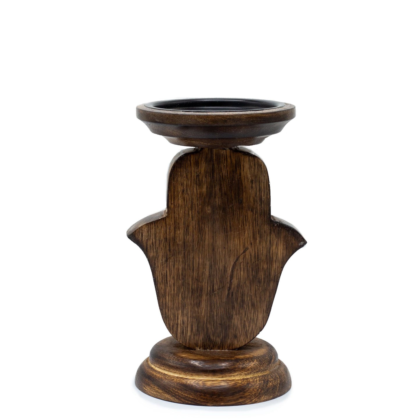 Mango Wood Candlestick - Hamsa - Small 18x11cm