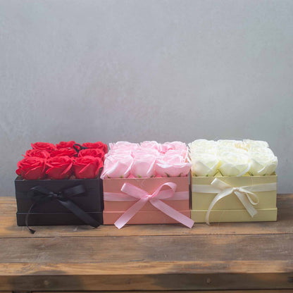 Gift Box - Soap Flower 9 Pink Roses - Square
