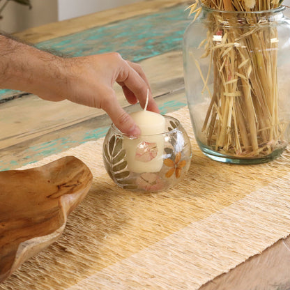 Portavelas de Vidrio Floral Natural - Cuenco - Primavera (8x10cm)