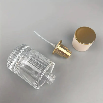 Glass perfume bottles with spray nozzle and green lid, 50 ml