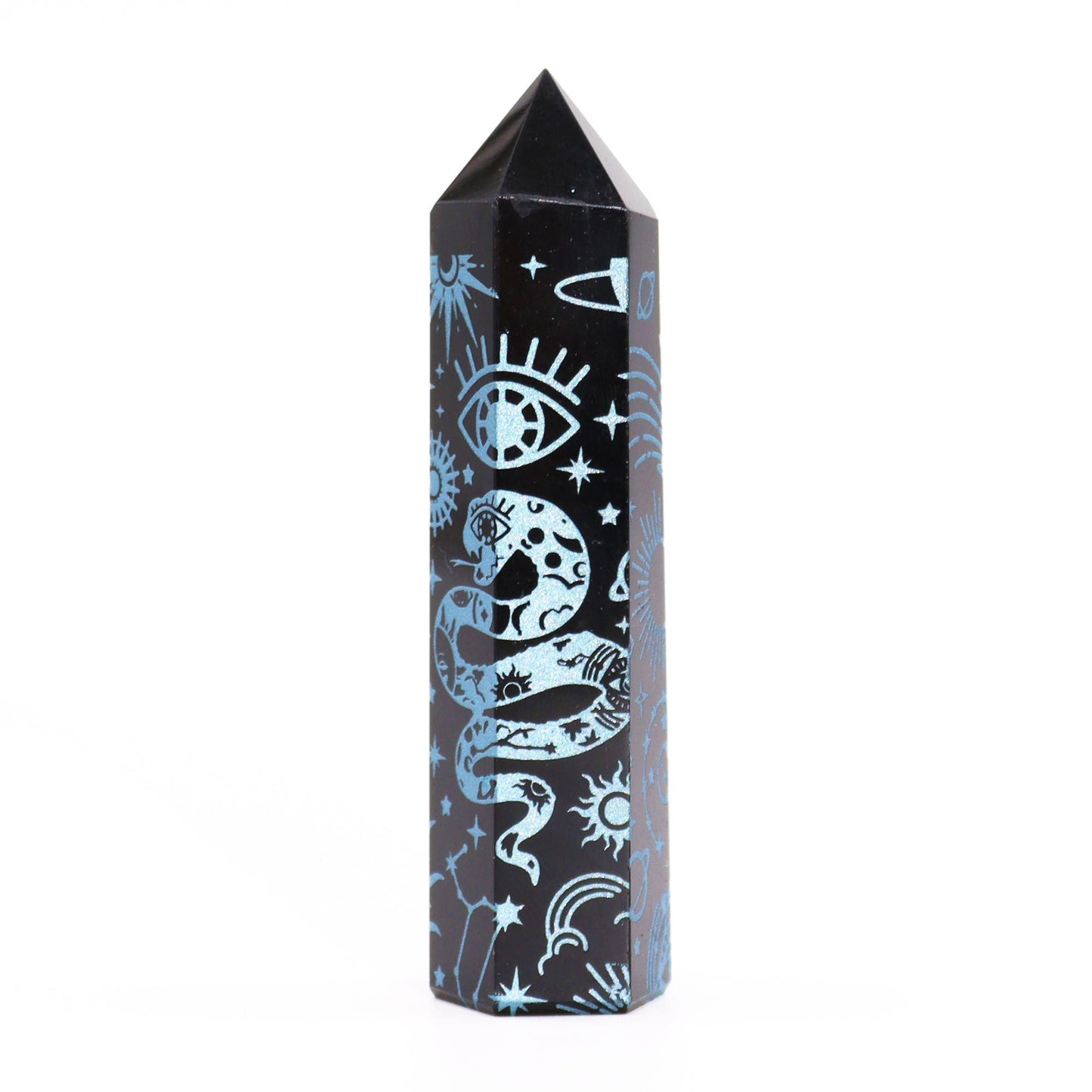 Black Obsidian Points (approx 60-70 gm 9cm) - Mystical History - Sky Blue