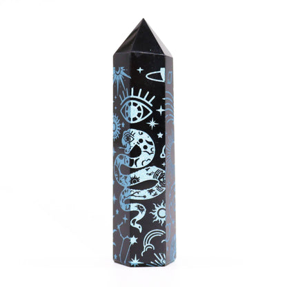 Black Obsidian Points (approx 60-70 gm 9cm) - Mystical History - Sky Blue