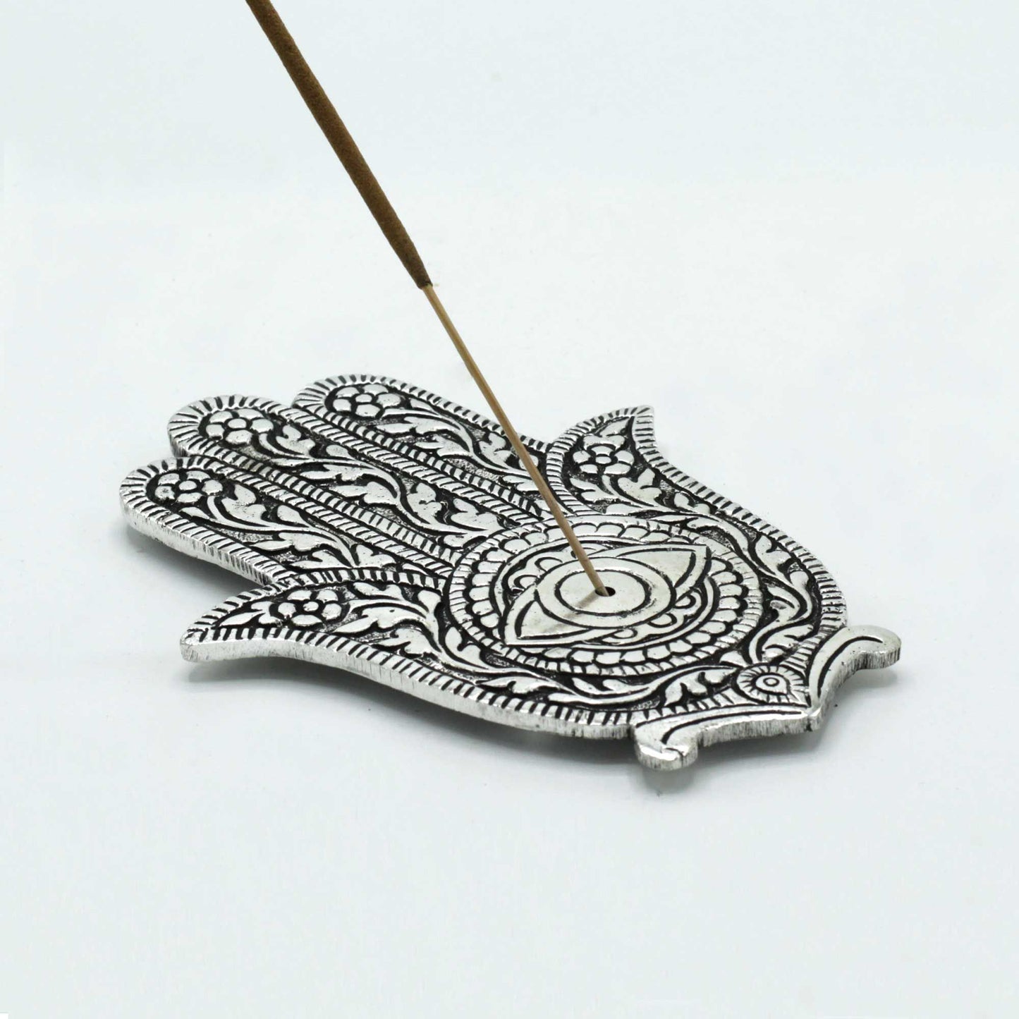 Polished Aluminum Hamsa Incense Holder 14cm