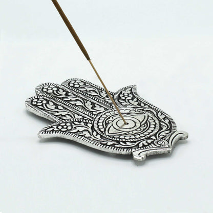 Polished Aluminum Hamsa Incense Holder 14cm