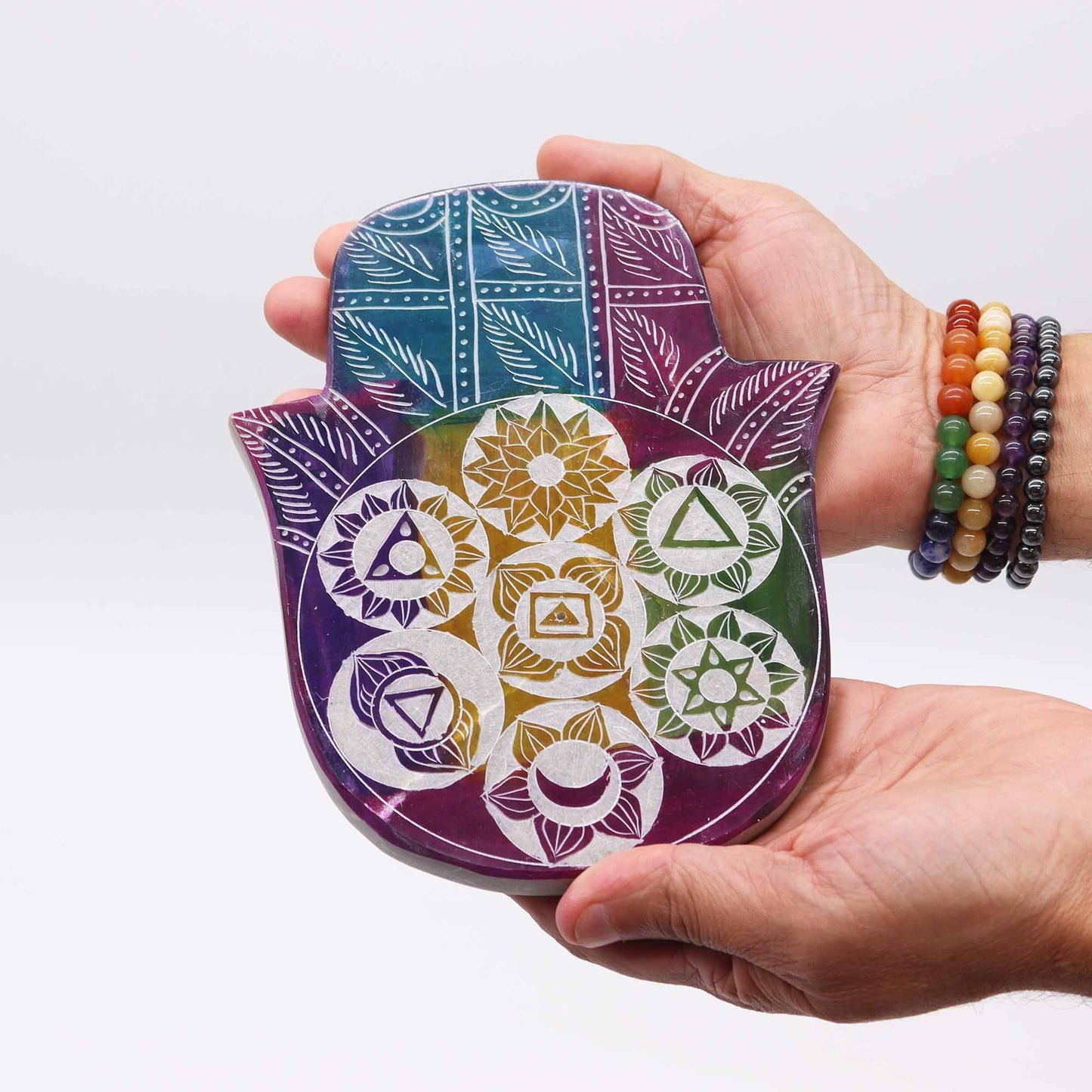 Large Hamsa Incense Holder 18x15x1.2cm - 7 Chakra