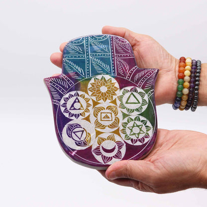 Large Hamsa Incense Holder 18x15x1.2cm - 7 Chakra