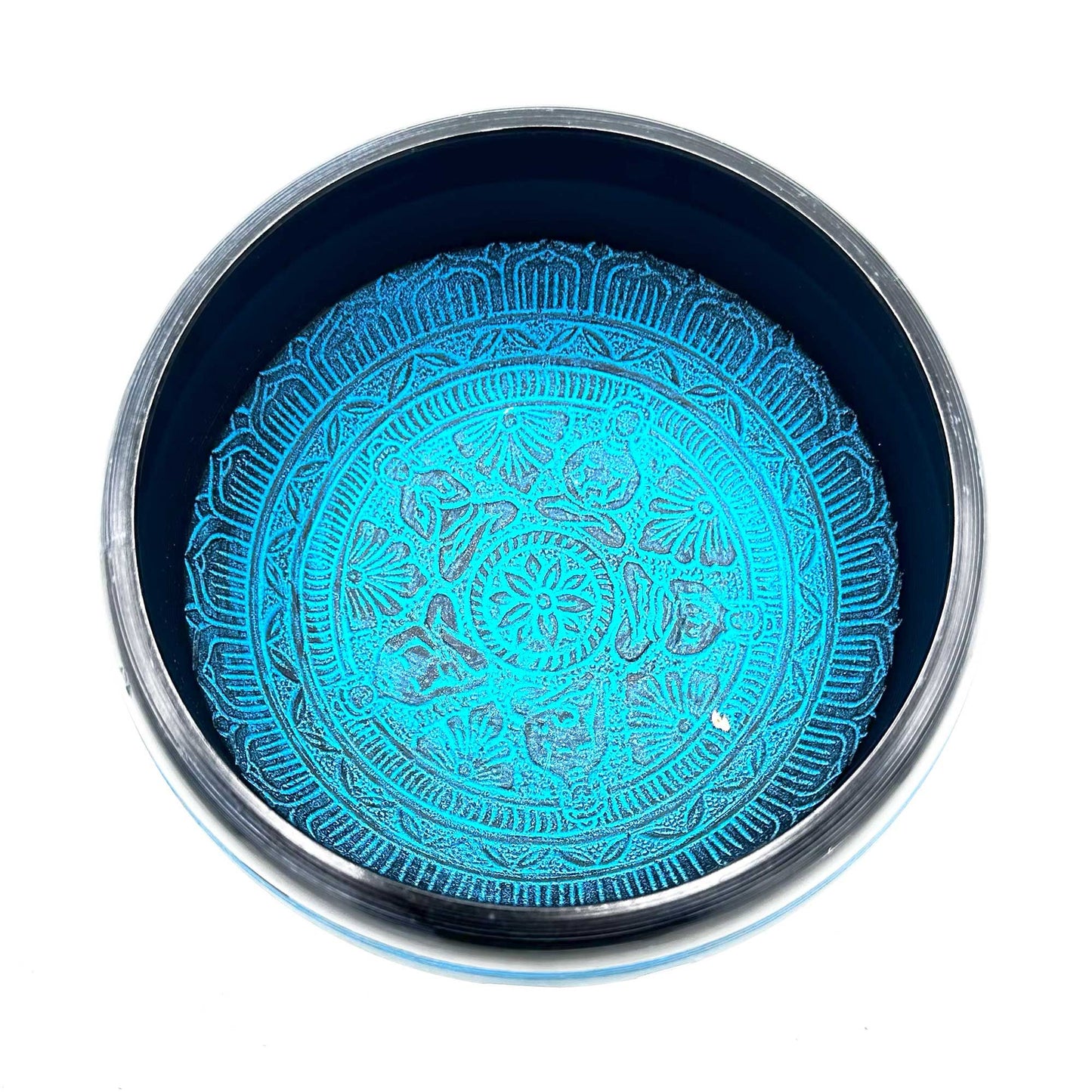 Earth Powder Tibetan Singing Bowl - Five Buddhas Mantra Blue - 16 cm