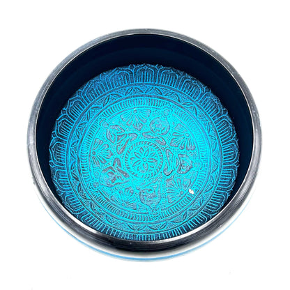 Earth Powder Tibetan Singing Bowl - Five Buddhas Mantra Blue - 16 cm