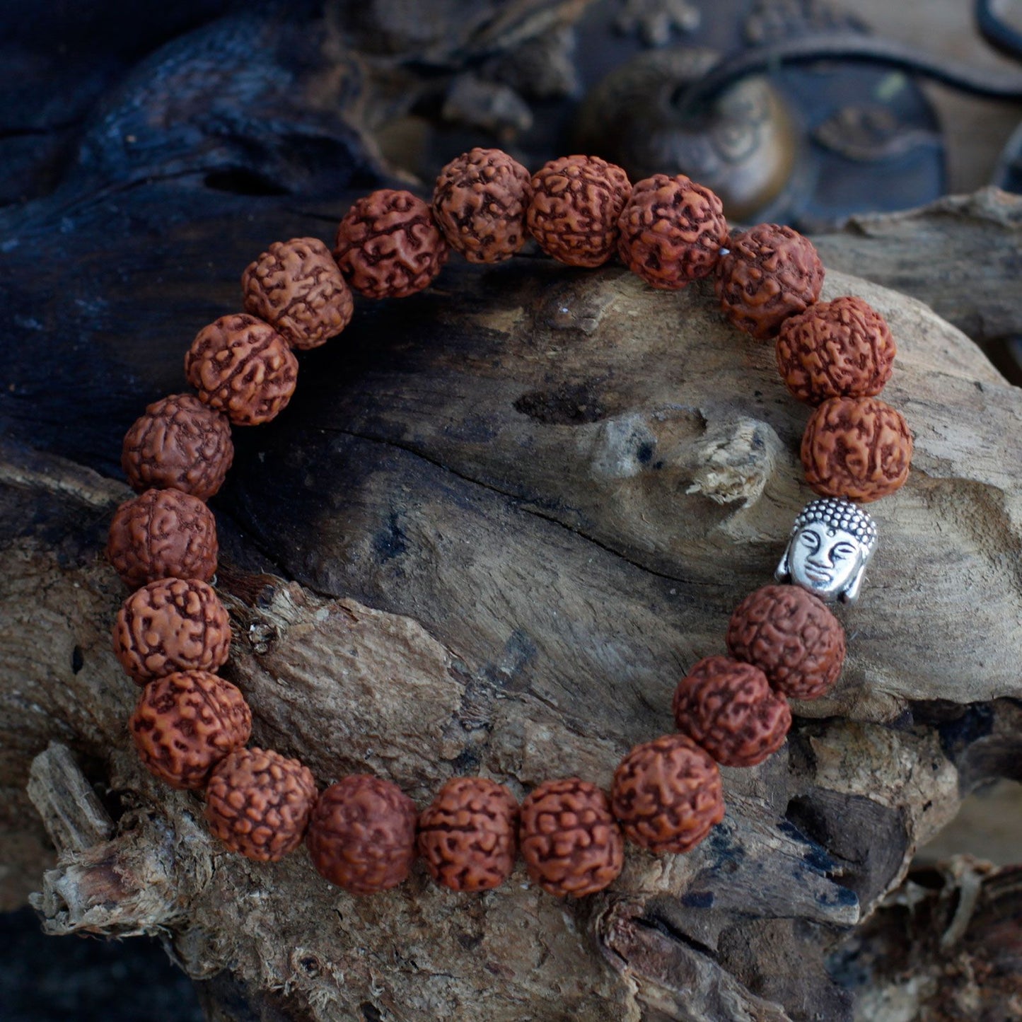 Rudraksha Buddha Japa Mala Bracelet - Brown