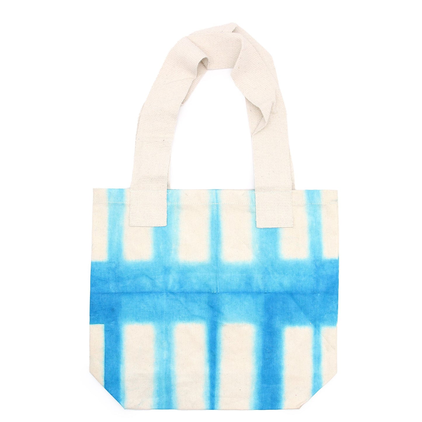 Bolsa de Algodon Natural con Diseño "Tie Dye" (220g)- 38x42x12cm - Rectángulos Celestes - Asa Natural