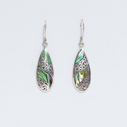 Shell and Silver Earrings - Long Teardrop - Abalone