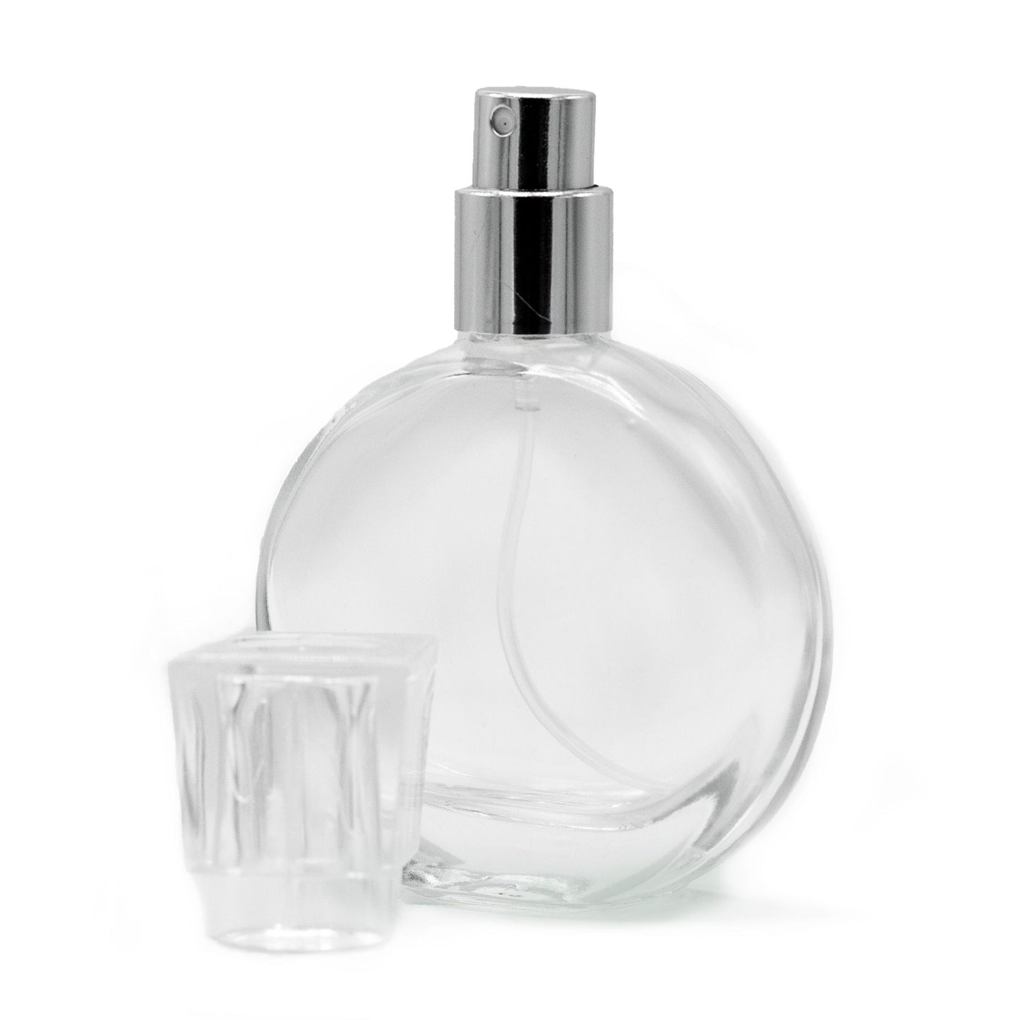 50ml oval bottle, silver spray and glass stopper
