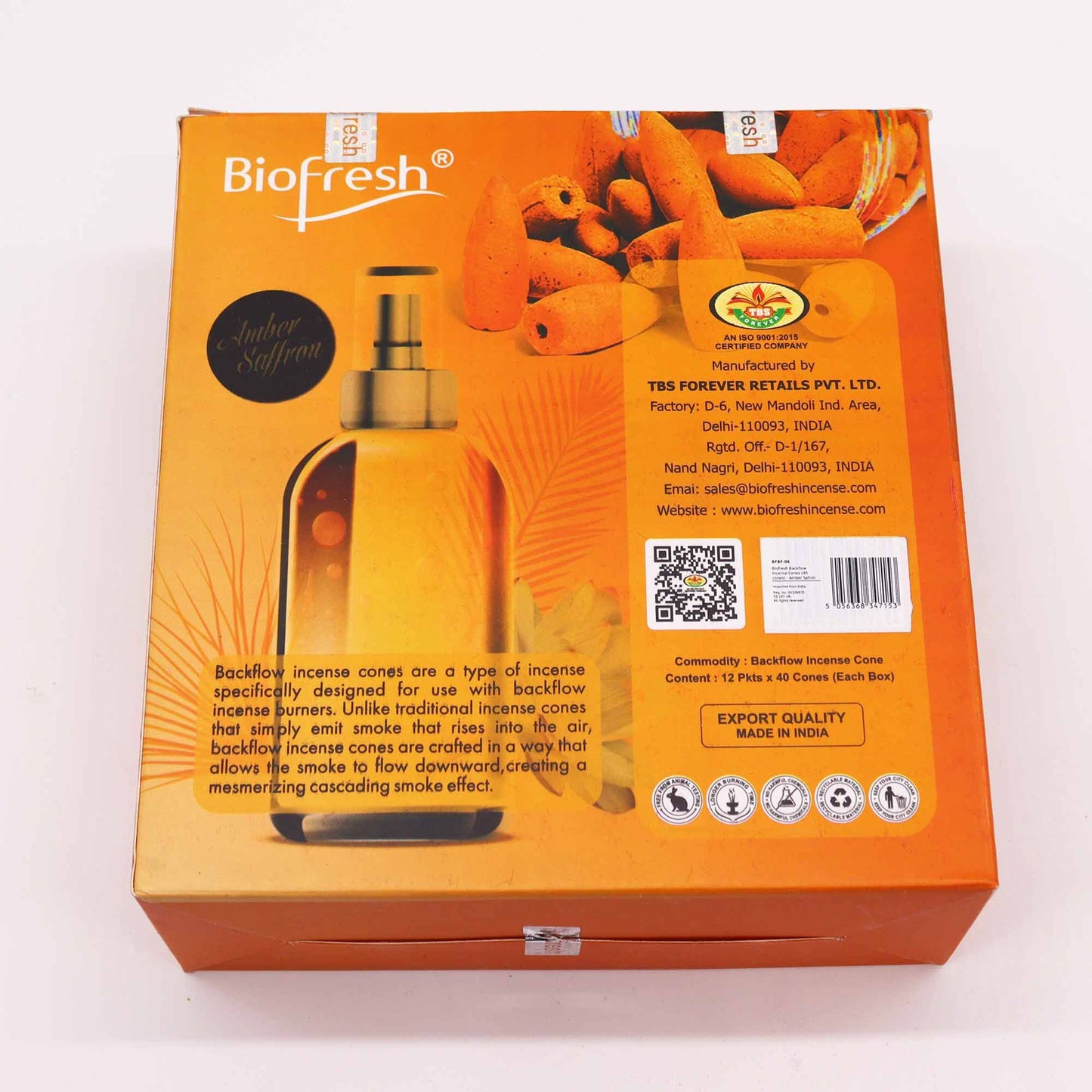 Biofresh Backflow Incense Cones (40 cones) - Amber Safron