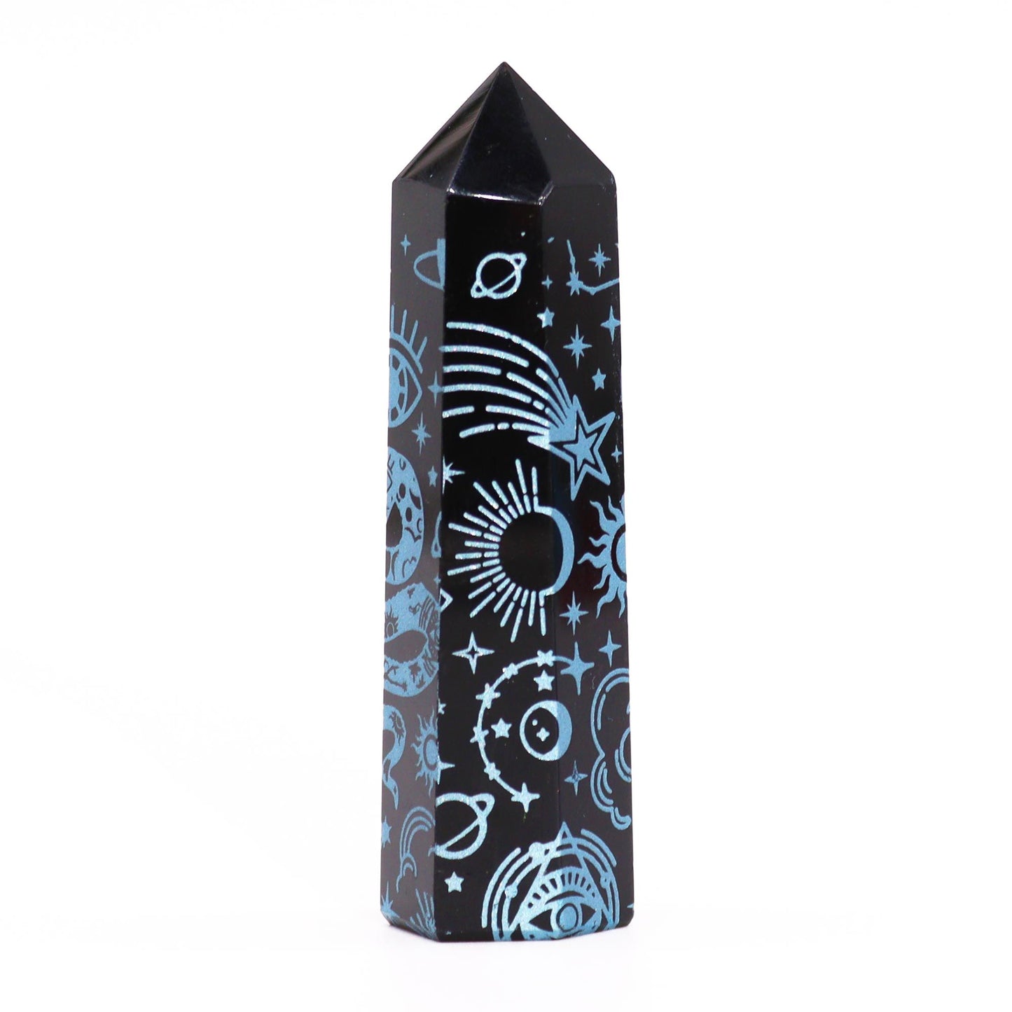 Black Obsidian Points (approx 60-70 gm 9cm) - Mystical History - Sky Blue