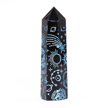 Black Obsidian Points (approx 60-70 gm 9cm) - Mystical History - Sky Blue