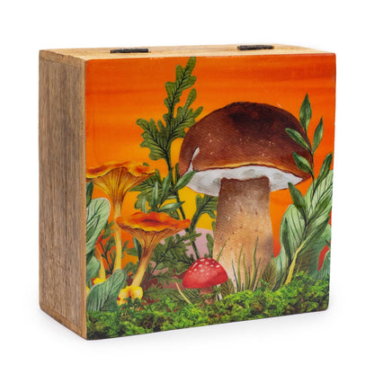 Grande boîte carrée 15 x 17,5 x 8 cm - Motif champignon grenat