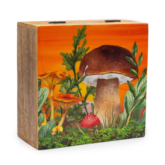 Grande boîte carrée 15 x 17,5 x 8 cm - Motif champignon grenat