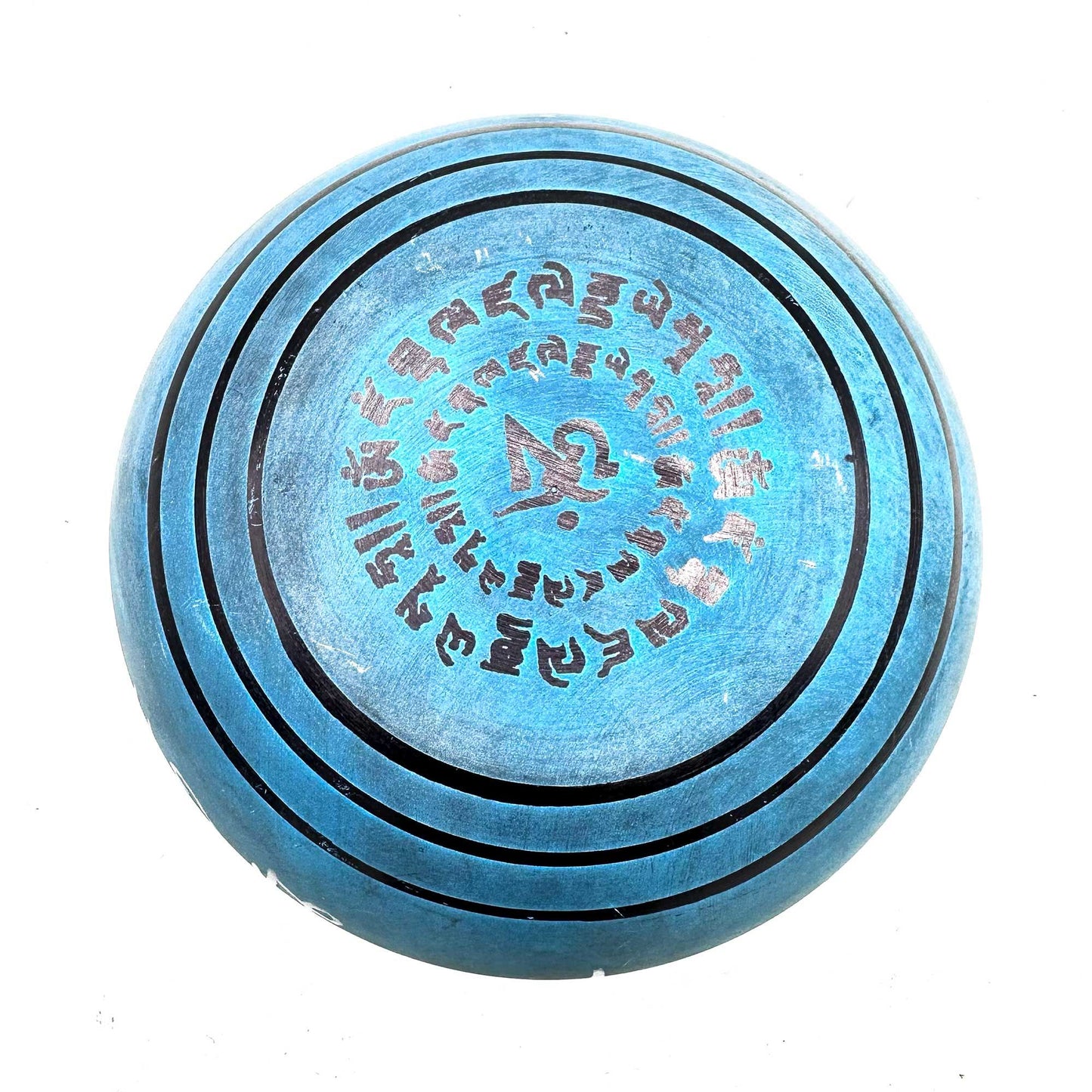 Earth Powder Tibetan Singing Bowl - Five Buddhas Mantra Blue - 16 cm