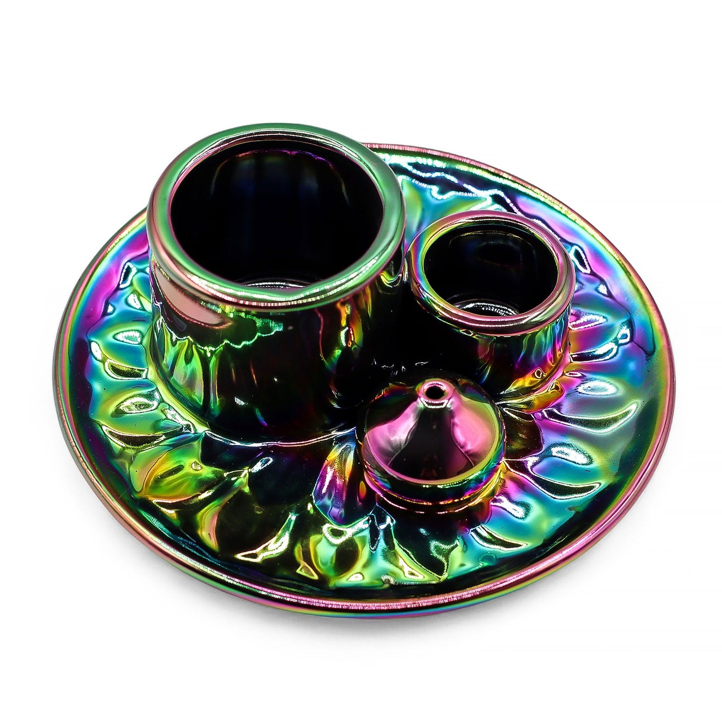 Ceramic holder for Palo Santo and Incense - Mandala - Metallic Rainbow