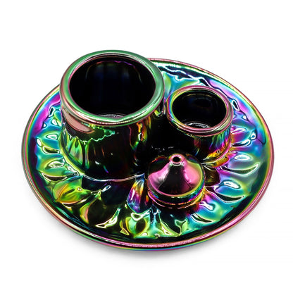 Ceramic holder for Palo Santo and Incense - Mandala - Metallic Rainbow