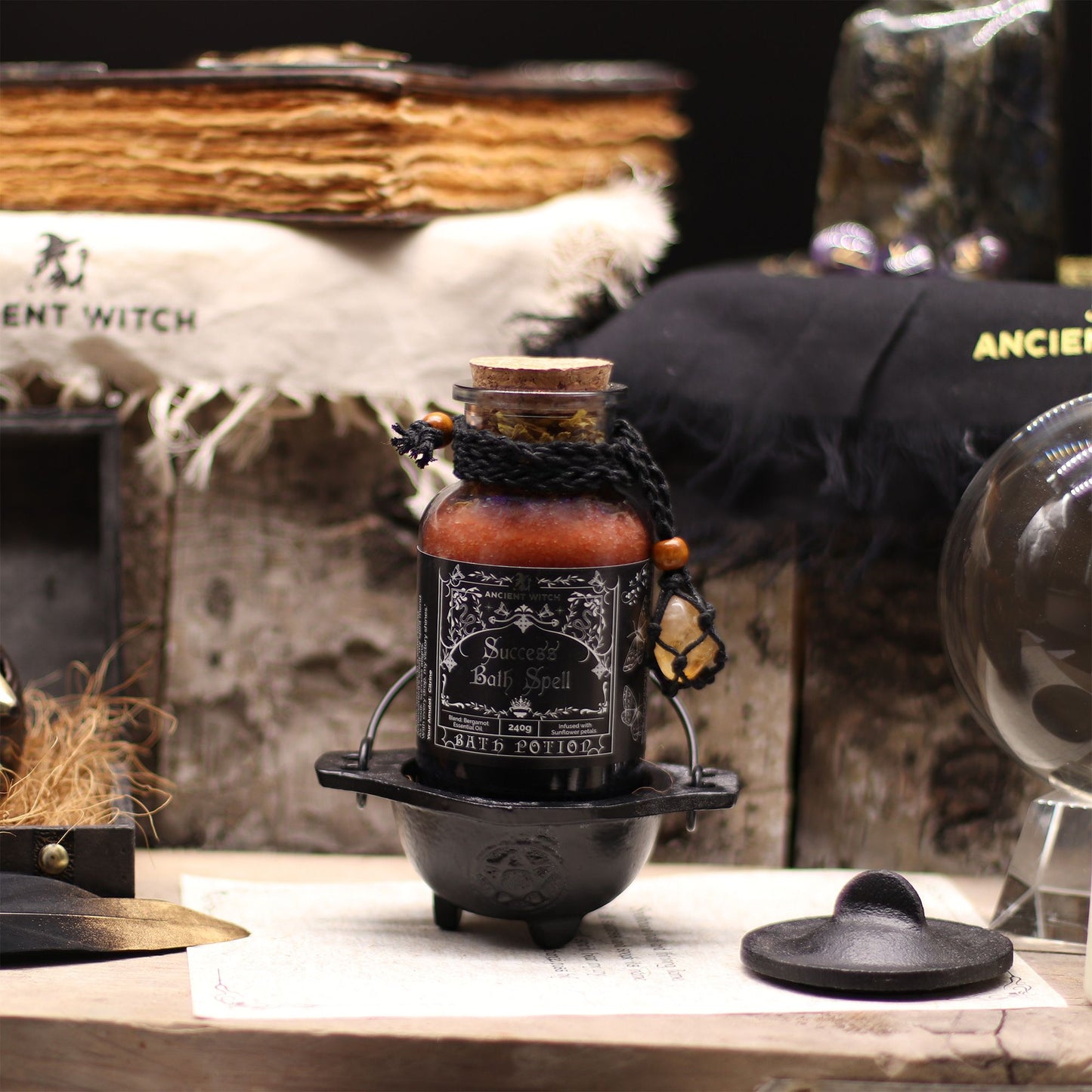 Ancient Witch Bath Potion and Citrine Crystal Amulet - Success