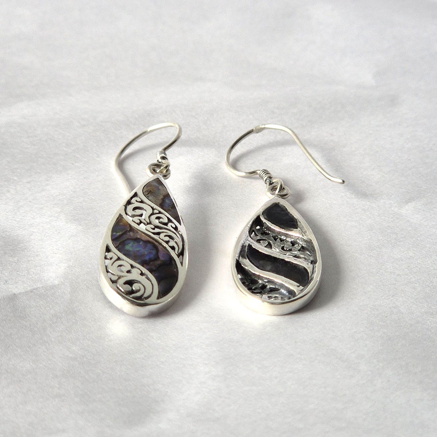 Shell and Silver Earrings - Long Teardrop - Abalone