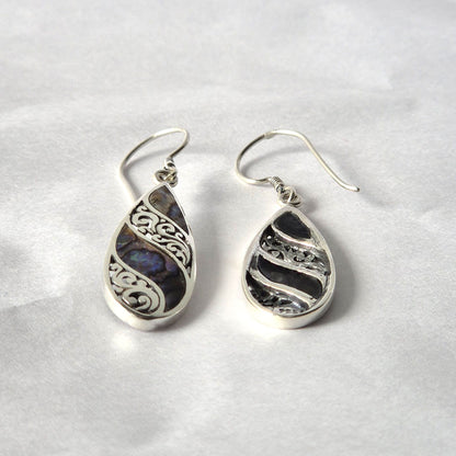 Shell and Silver Earrings - Long Teardrop - Abalone