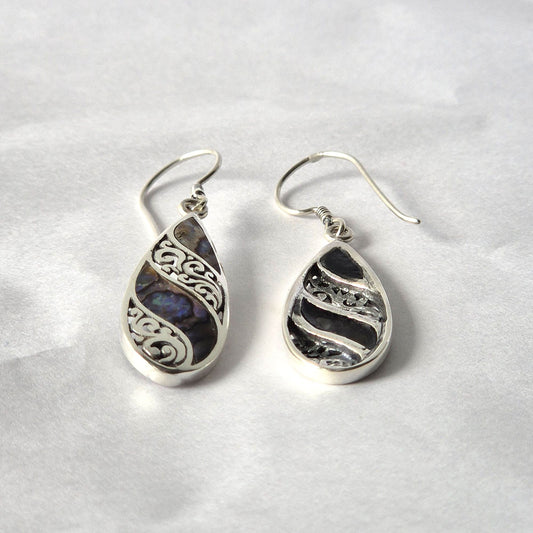 Shell and Silver Earrings - Long Teardrop - Abalone