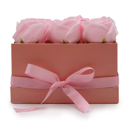 Gift Box - Soap Flower 9 Pink Roses - Square