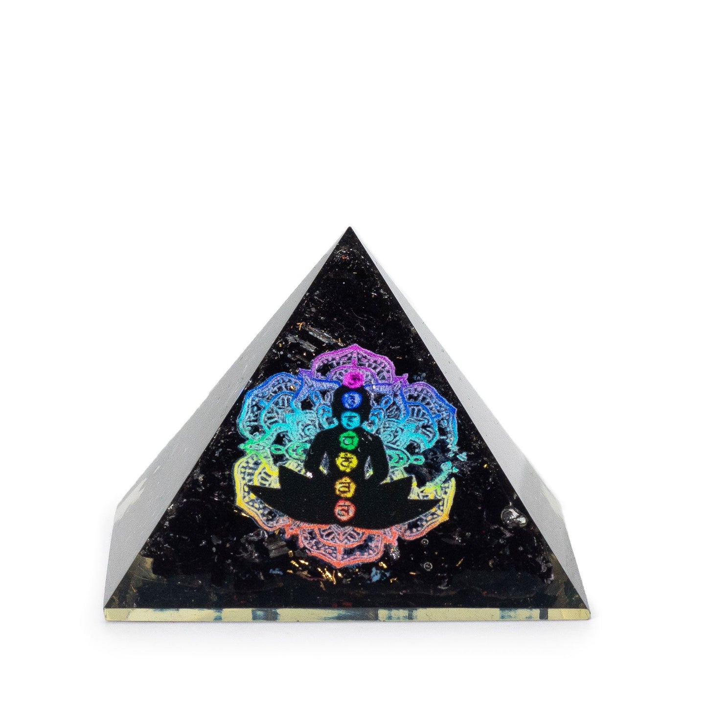 Petites pyramides d'orgonite 5,5 x 4,5 cm - Chakra de Bouddha - Éclats de tourmaline noire