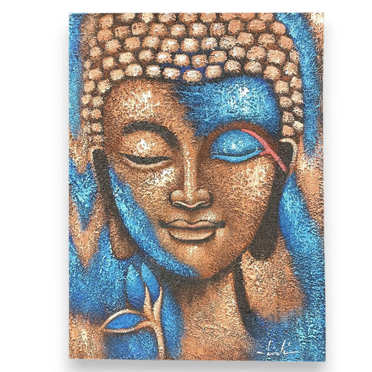 Buddha Painting - Bronze and Blue Flower