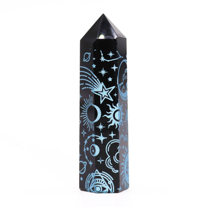Black Obsidian Points (approx 60-70 gm 9cm) - Mystical History - Sky Blue