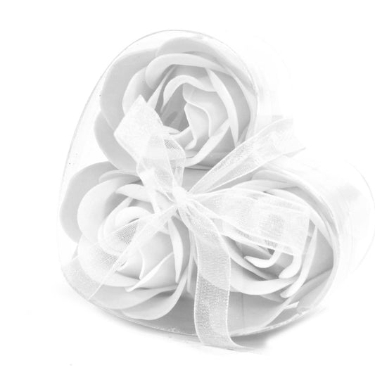 Set of 3 soap flowers in a heart-shaped box - white roses