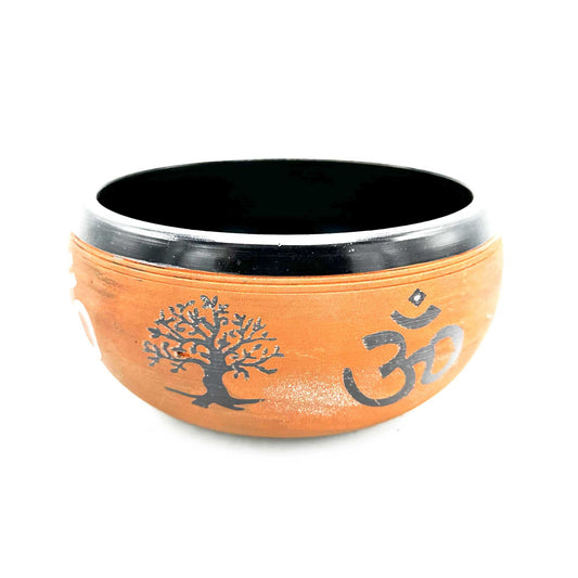 Tibetan Earthen Powder Bowl - Clay Om Buddha - 16cm