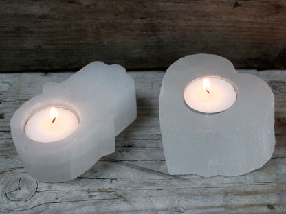 Selenite heart candlestick