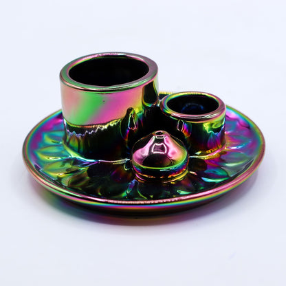 Ceramic holder for Palo Santo and Incense - Mandala - Metallic Rainbow