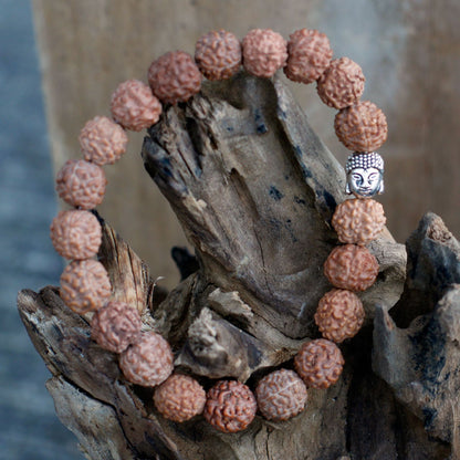 Rudraksha Buddha Japa Mala Bracelet - Brown