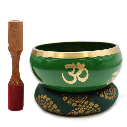 Large Tibetan Singing Bowl Set - Tree of Life - Green 14cm