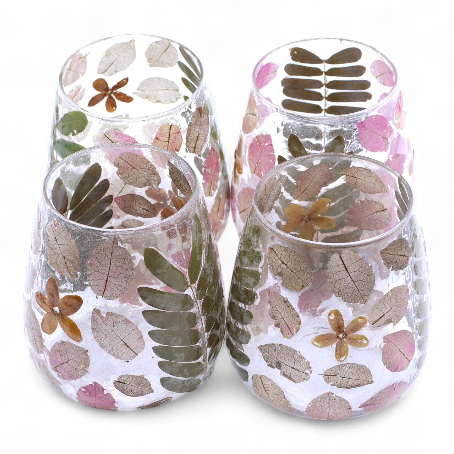 Portavelas de Vidrio floral natural - Jarrón - Primavera (12x11cm)