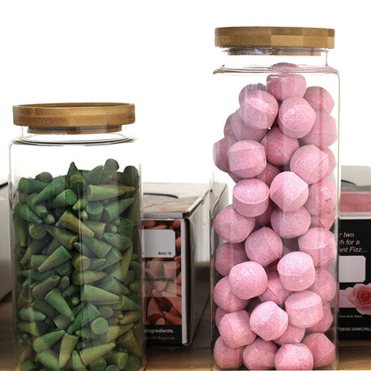 Bote de Cristal con Tapa de Bambú - 15cm