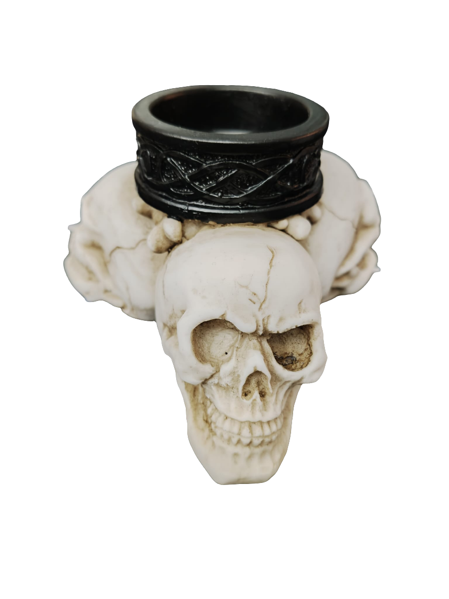 Candle holder figure 3 skulls 12x7cm