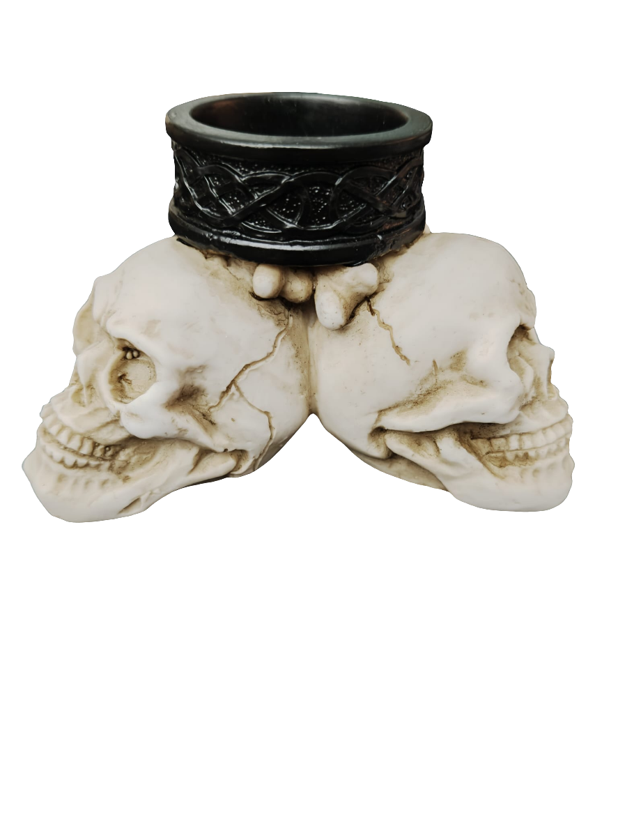 Candle holder figure 3 skulls 12x7cm