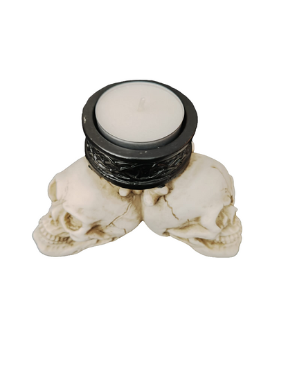 Candle holder figure 3 skulls 12x7cm