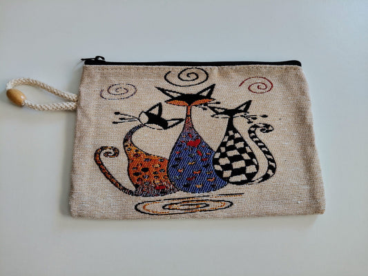 Trousse de toilette en toile Chats 21,5x13,5cm
