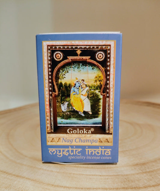 Cônes Nag Champa Mystic India Goloka 10 unités + support de brûleur
