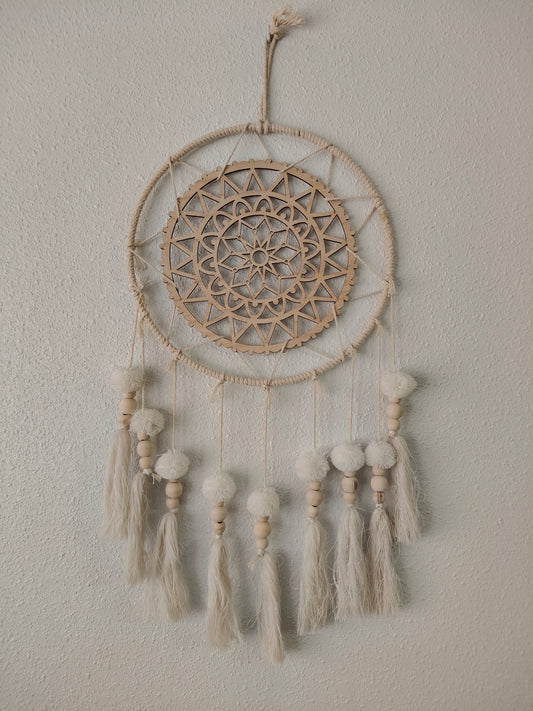 Attrape-rêves mural bohème fait main avec mandala – Décoration spirituelle et zen
