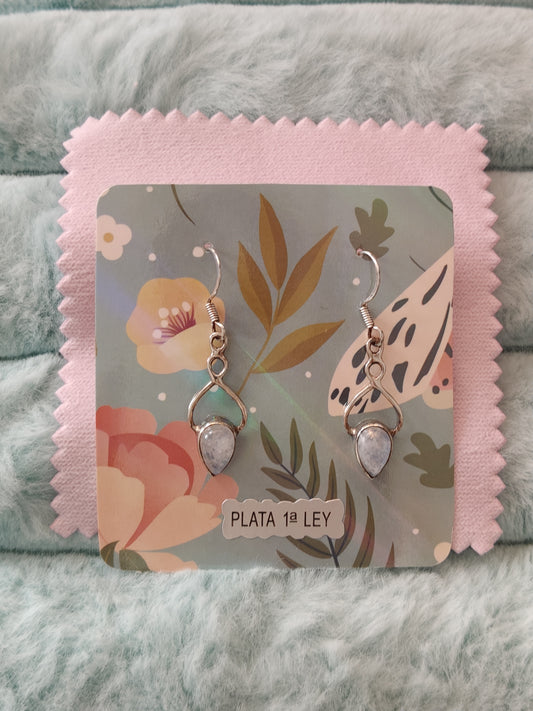 Pendientes plata de ley con piedra natural Piedra Luna( incluye gamuza para limpiar la plata)